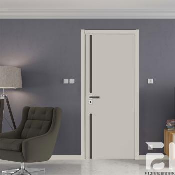 MQ-7106 2025 New Modern Solid Wood Water Resistant Minimalist Interior Door Black Vertical Strips Handle Bedrooms Hotel