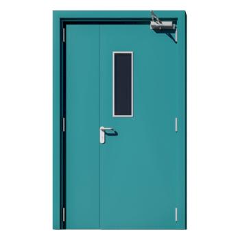 FHM-1049 Single-Leaf Modern Steel Fire Door (Light Green) 90 Minute Fire Smoke Resistance for Hotels Exterior & Hospital Use