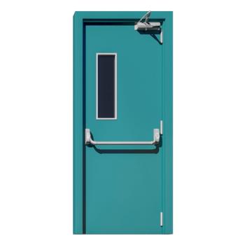 FHM-1051 Single-Leaf Modern Steel Fire Door (Light Green) 90 Minute Fire Smoke Resistance Hotels Exterior Hospital Mall Use Side