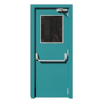FHM-1054 Single-Leaf Modern Steel Fire (Light Green) 90-Minute Smoke Resistance Aluminum Alloy Door for School Mall Hospital